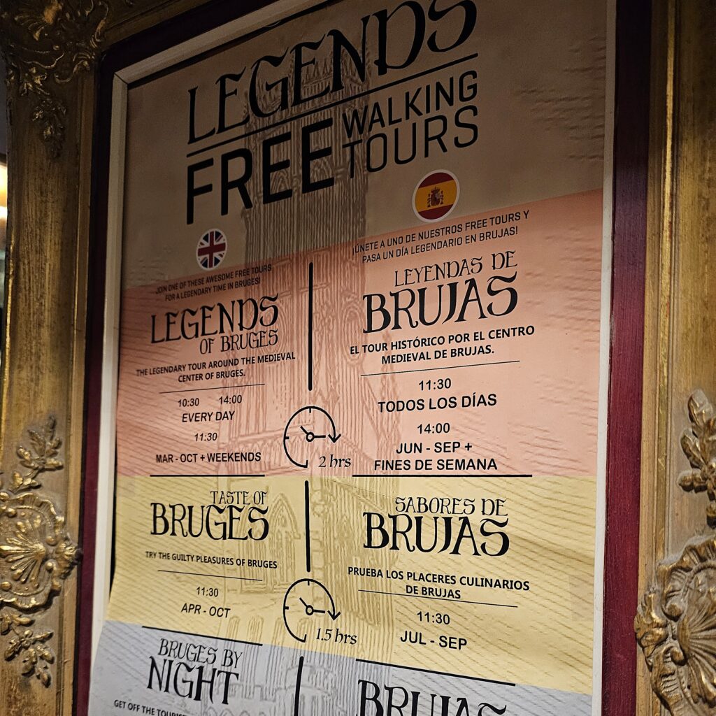 Poster advertising walking tours in Bruges