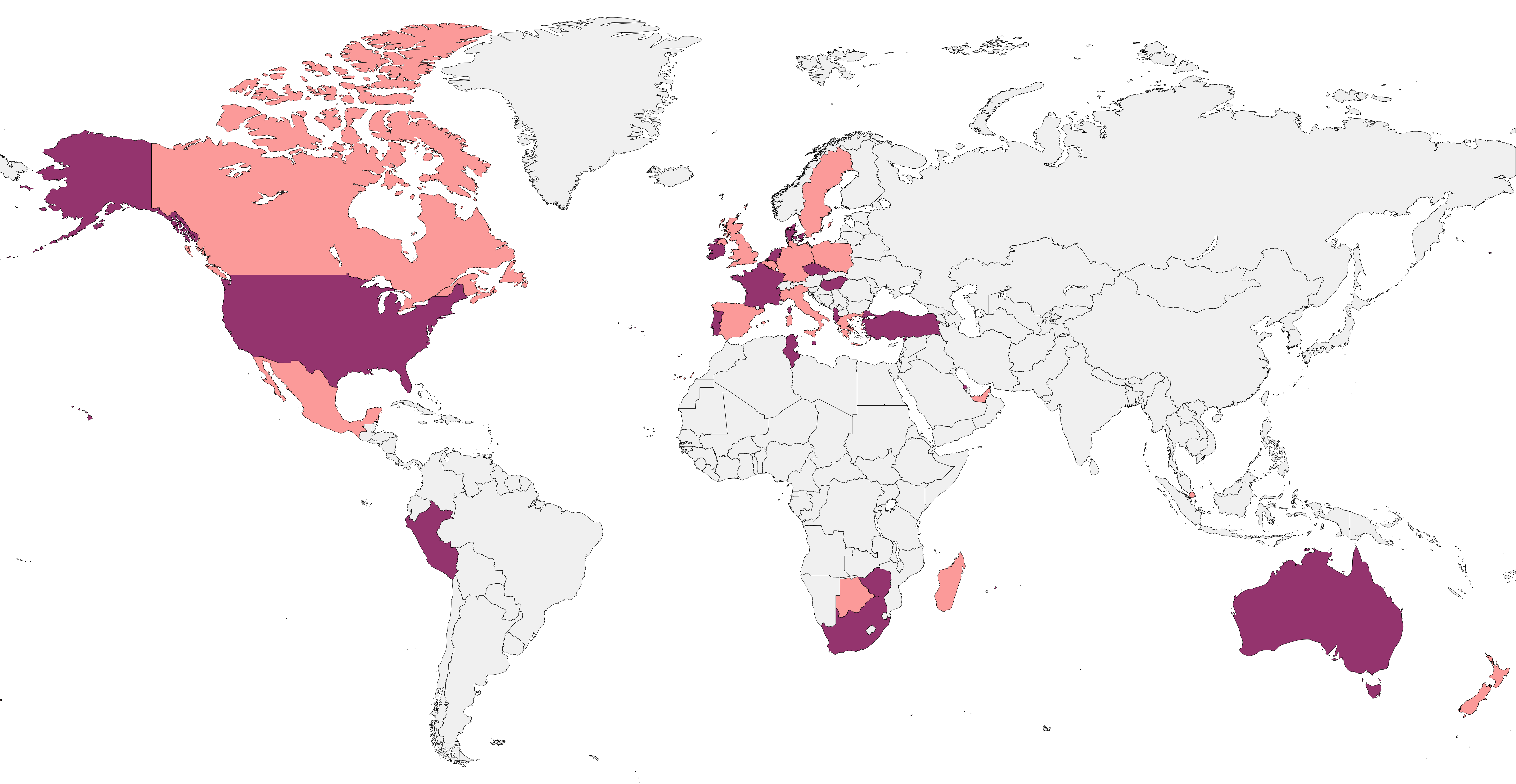A map depicting all the countries where we have travelled