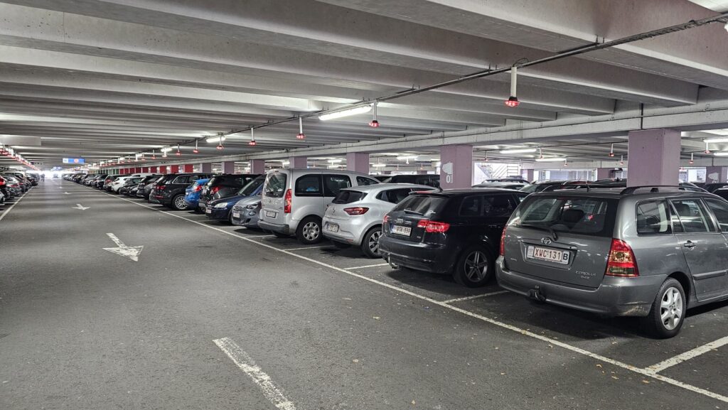 Busy underground airport car park