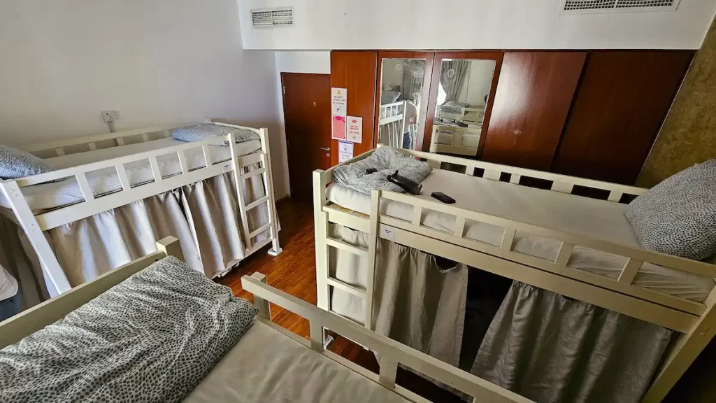 A basic 6 bed hostel dorm room
