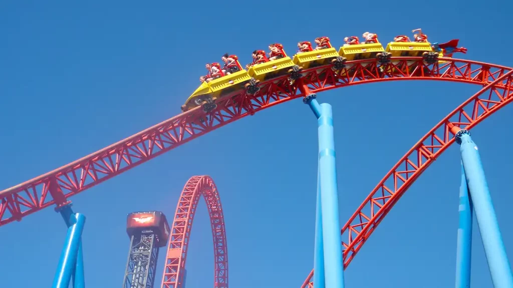 Rollercoaster against a blue sky