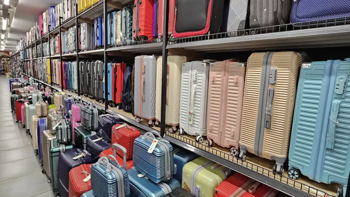 Shelves of suitcases in various colours