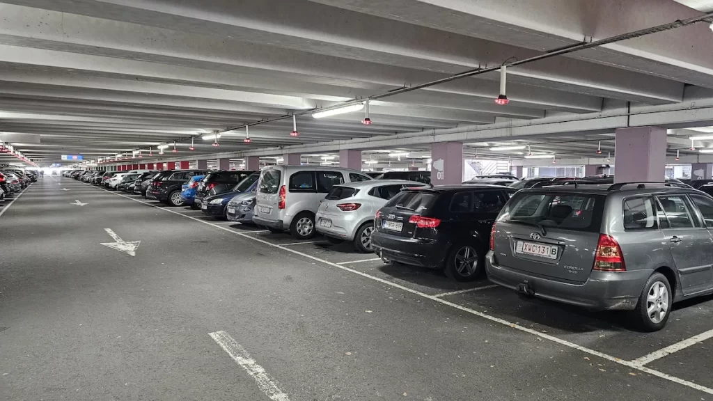 Busy underground airport car park