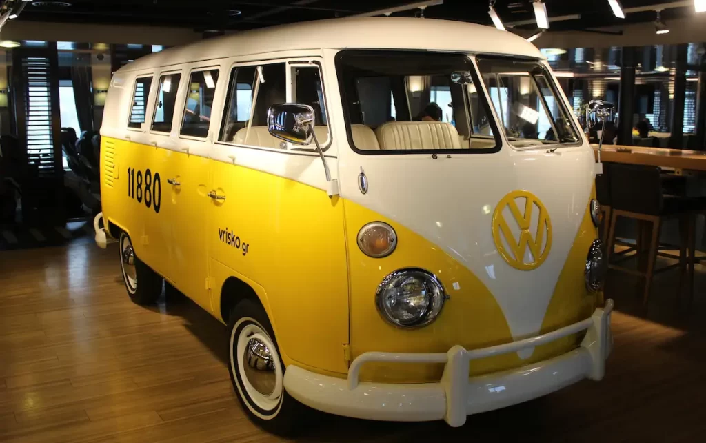 Yellow VW retro campervan