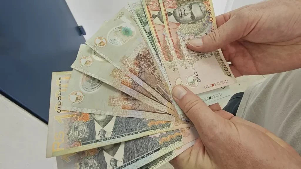 Mauritian bank notes fanned out