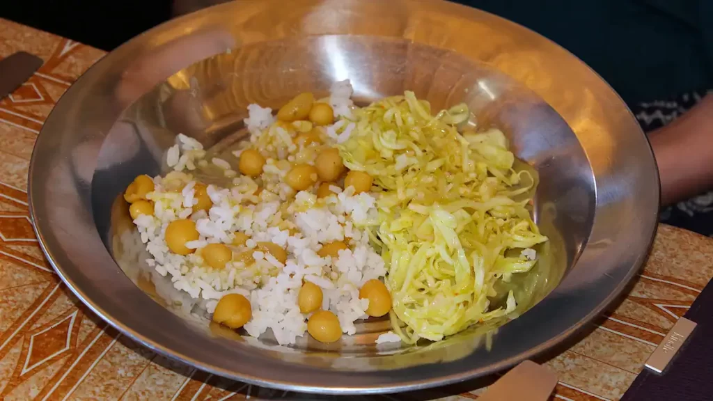 A simple plate of rice and beans
