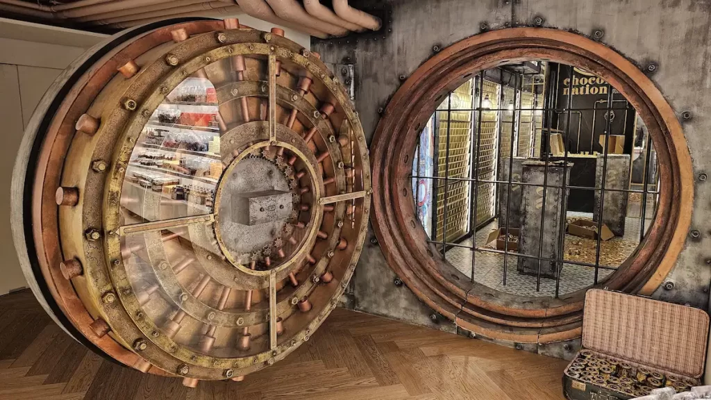 An open bank vault with gold inside
